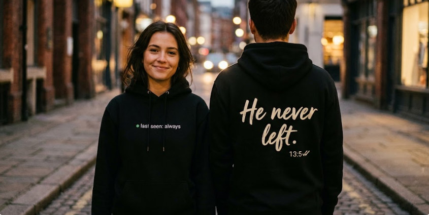 He Never Left: frente y espalda